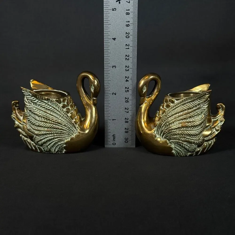 Exquisite Vintage Brass Swan Taper Candle Candlestick Holder A Timeless Treasure